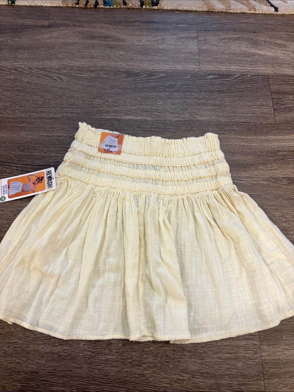 Rewash Pale Yellow Gathered Waist Mini Skirt